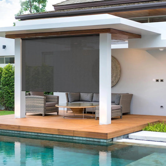 sunvivicollection Cordless Outdoor Roller Sun Shade with Pole£¬6'Wx8'H 420GSM 95% Blockout Waterproof Outdoor Blinds Roll Up for Gazebo Porch, Deck, Pergola,Black