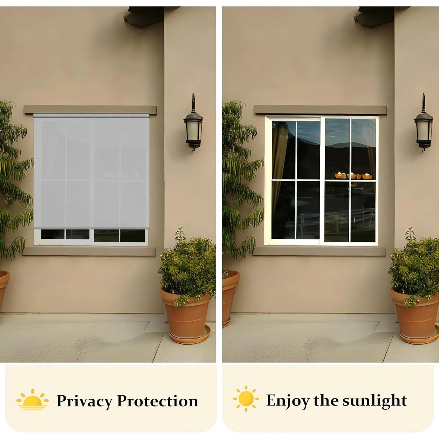 sunvivicollection Cordless Outdoor Roller Sun Shade with Pole£¬8'Wx8'H 420GSM 95% Blockout Waterproof Outdoor Blinds Roll Up for Gazebo Porch, Deck, Pergola,Grey