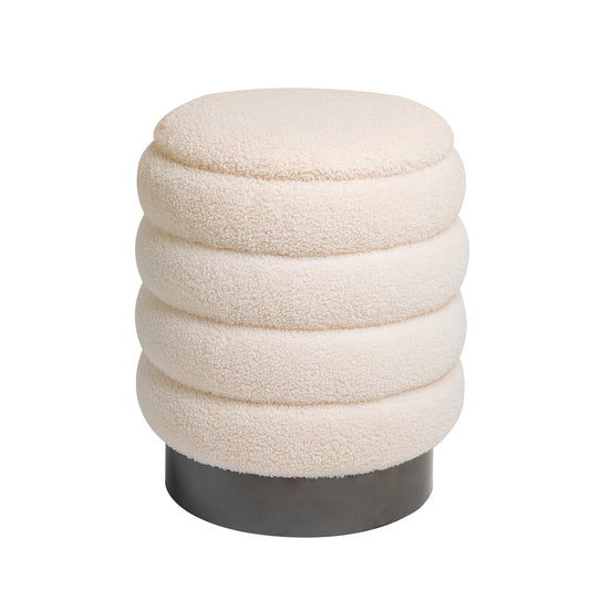 RoyalCraft 21.5Qt Storage Ottoman, Versatile Footrest Stool with Stainless Steel Base, Modern Round Vanity Stool Chair Foot Stools, Support 200lbs Padded Seat, for Living Room, Bedroom, Beige