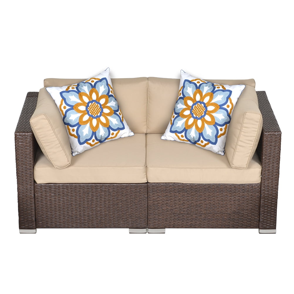 Sunvivi Patio Furniture Set with Cushions, PE Wicker Outdoor Conversation Sofa Patio Sectional Coffee Table for Garden, Beach, Balcony and Poolside, Aluminum Frame