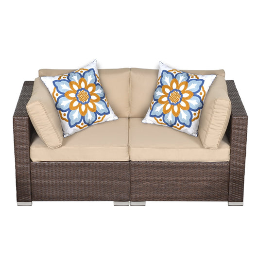 Sunvivi Patio Furniture Set with Cushions, PE Wicker Outdoor Conversation Sofa Patio Sectional Coffee Table for Garden, Beach, Balcony and Poolside, Aluminum Frame