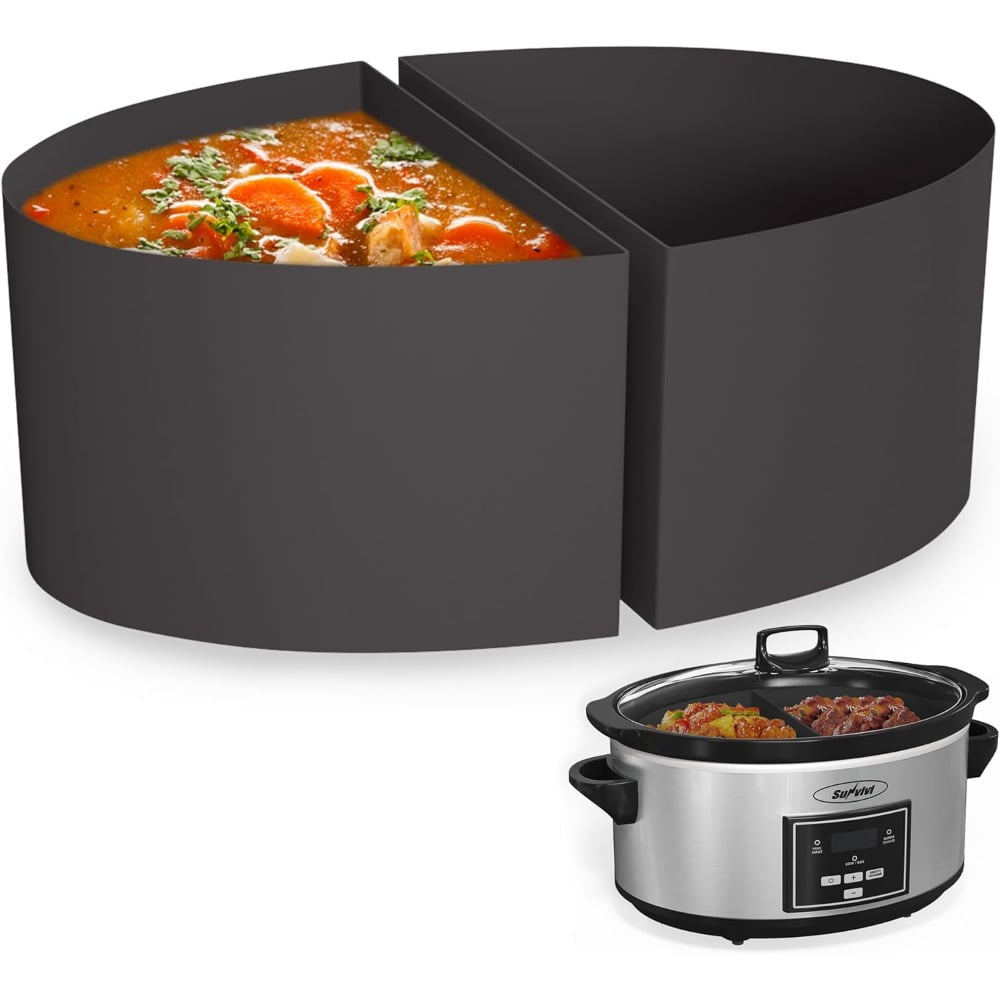 Superjoe Programmable Slow Cooker 6 Quart with 2 in 1 Silicone Liners, Multi-Cooker Food Warmer with Digital Timer, 3 Cooking Settings, Dishwasher-Safe Removable Ceramic Pot & Lid, Silver.