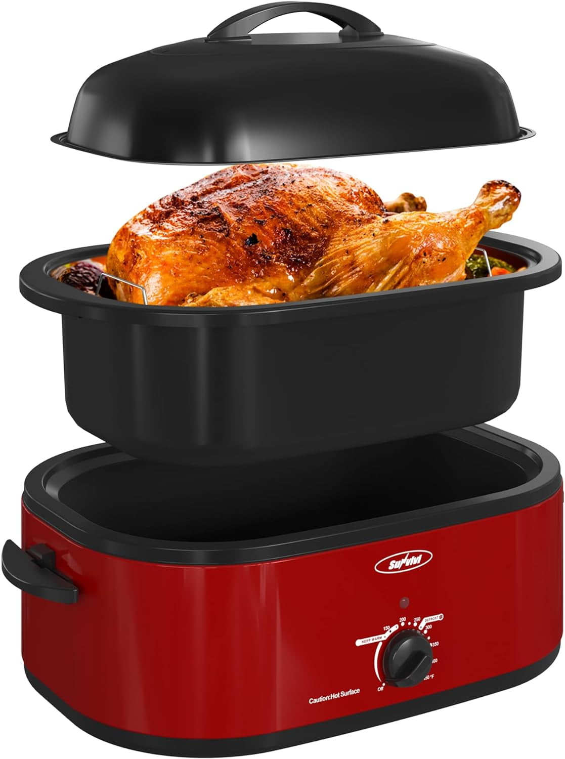 CozyHome 20-Quart Electric Roaster Oven, Turkey Roaster Oven with Removable Pan and Rack, Perfect for Large Meals and Holiday Feasts, Red