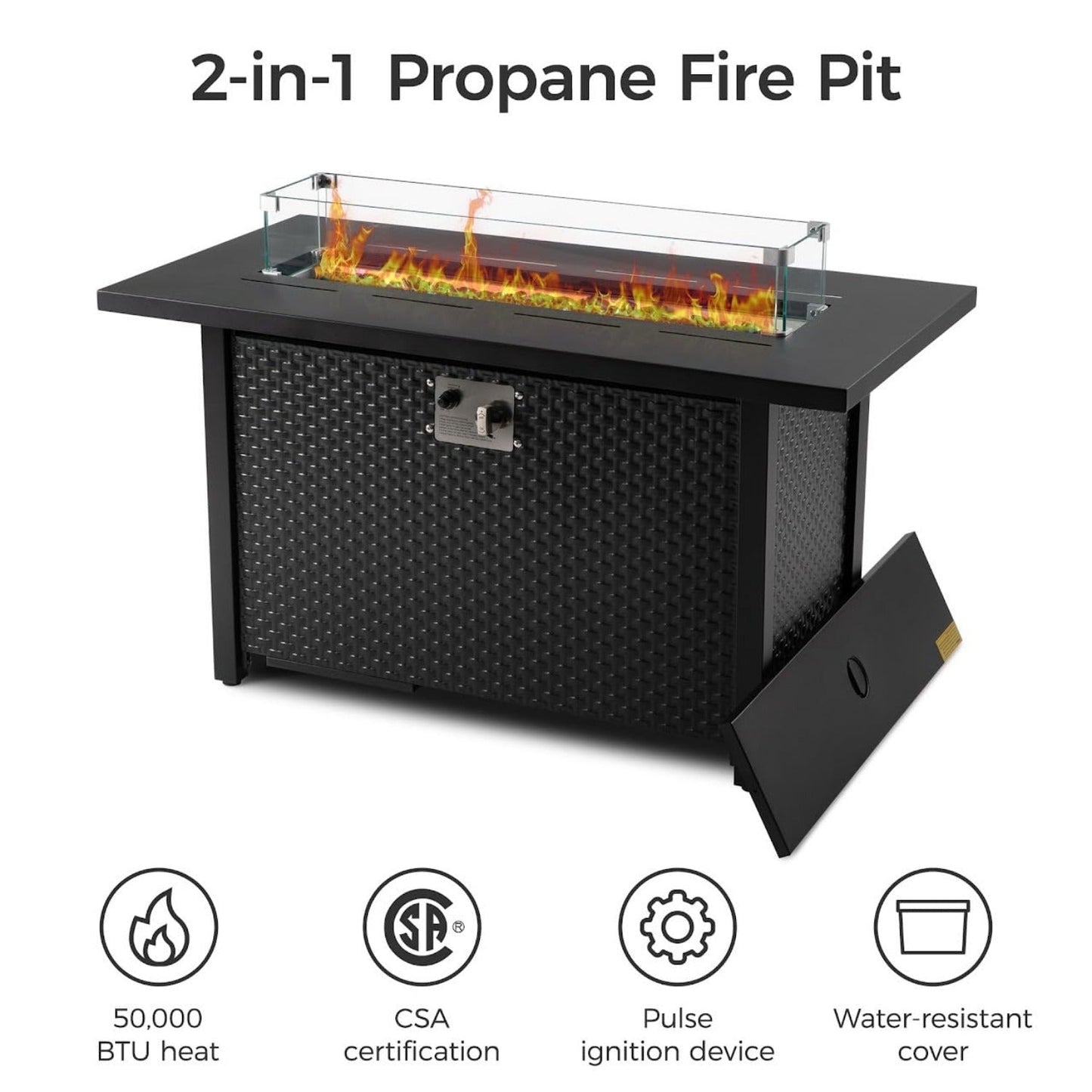 Outdoor Patio Furniture Set, 6 Piece Outdoor Rattan Sofa Set, All Weather Wicker Conversation Set with Fire Pit Table, Ottomans for Porch Backyard Garden