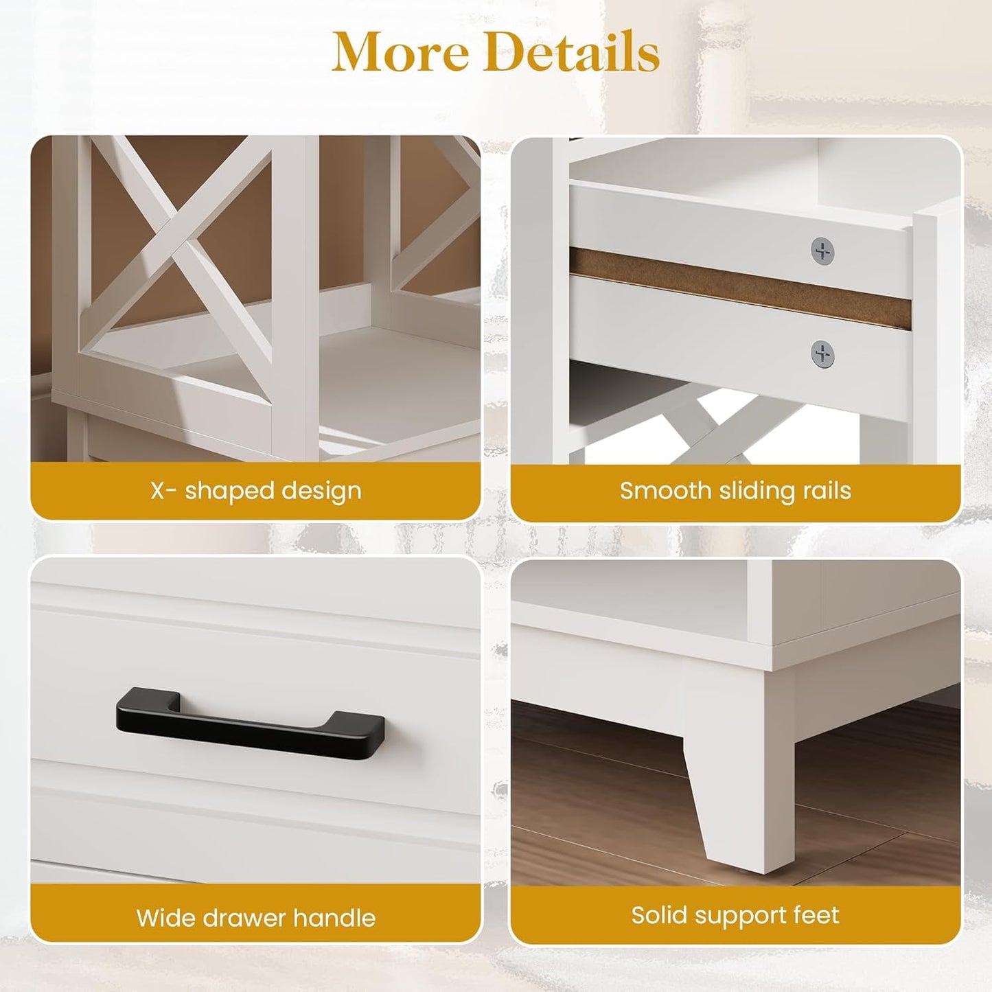 Superjoe Tall Nightstand Set of 1, Side Table with 2 Drawers and Open Shelf Below, Bedside Table with Solid Feet, Modern Night Stand End Table for Bedroom, Living Room, Home Office, White