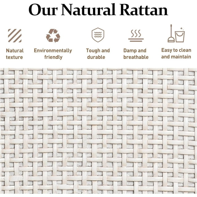 Royalcraft Farmhouse Rattan Storage Cabinet, Boho Sideboard Cabinet with Doors & Drawers, Buffet Cabinet with Adjustable Shelves, Accent Cabinet for Kitchen, Dining Room, Living Room, Grayish White