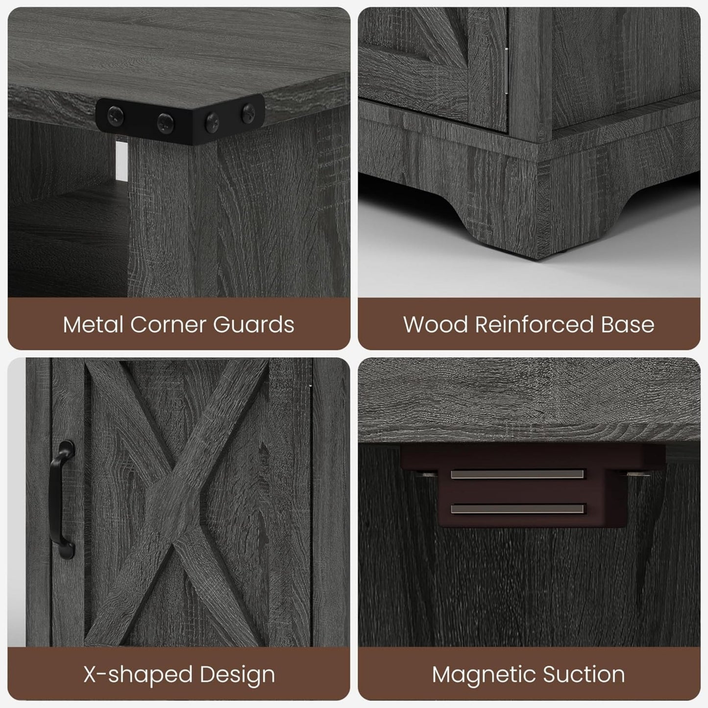 Superjoe LED Nightstand Set of 1 with Charging Station, Bedside Table with Storage Cabinet and Shelf, Rustic End Table, Farmhouse Wooden Side Table, for Bedroom, Living Room, Grey