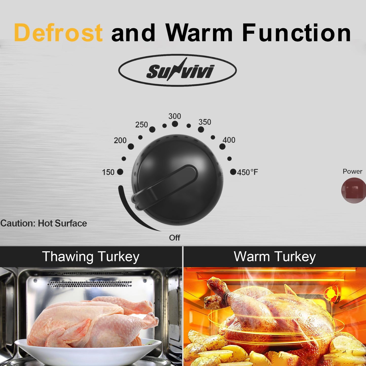 Superjoe 14-Quart Electric Roaster Oven with Self-Basting Lid, Turkey Roaster Oven with Rack, Stainless Steel, Silver