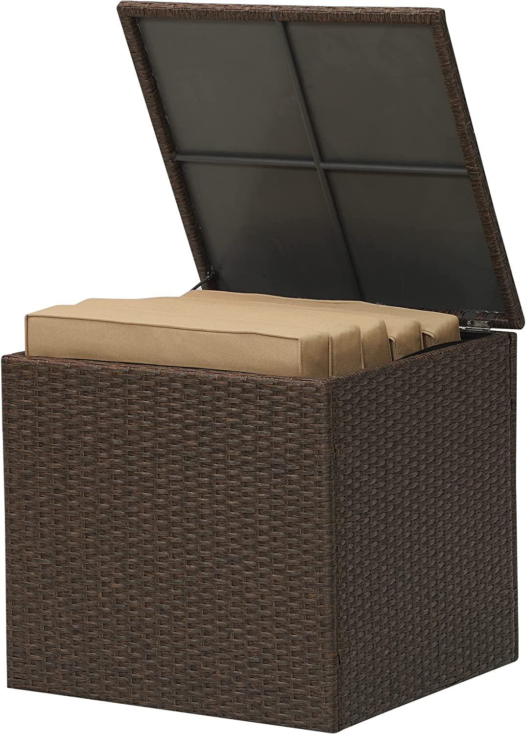 Sunvivi Outdoor/Indoor Wicker Storage Box, Rattan Bin Deck Box for Cushions, Tools and Toys Brown for Garden, Beach, Balcony and Poolside
