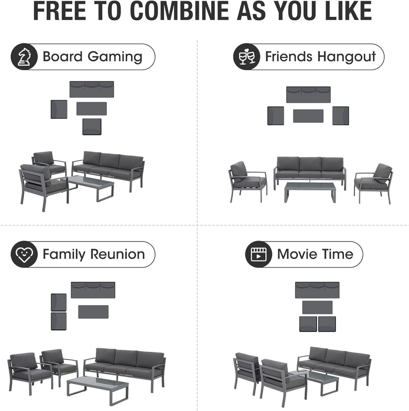 Royalcraft Aluminum Patio Furniture, Outdoor Metal Patio Furniture Conversation Set with Coffee Table, Outside Patio Sofa Sets with Cushion for Balcony Backyard Garden, Beige